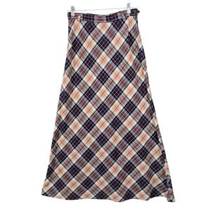 Vintage 70s A-line Black White Tartan Plaid Maxi Skirt Summit of Boston Waist 28